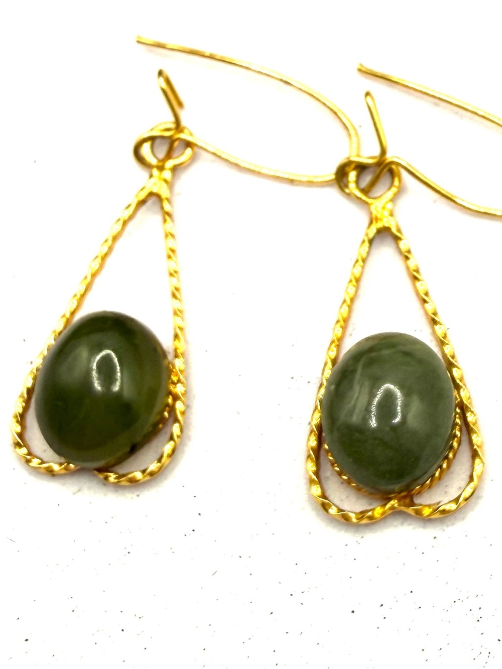 Gold-Tone Teardrop Earrings with Green Jade